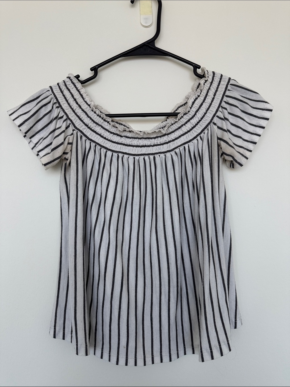 American Eagle Outfitters Black and White Off-Shoulder Striped Top
